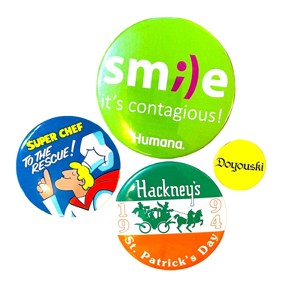 Set of four aesthetic vintage colorful button pins